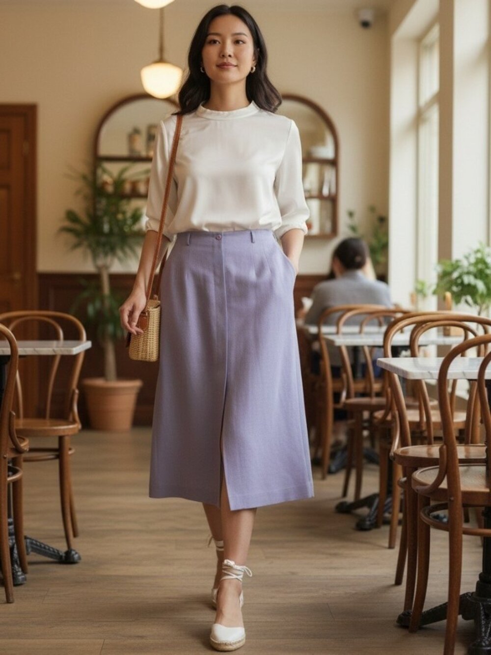 Talbots Petites Irish Linen Midi Button-Front Skirt Lavender Soft Girl Old Money